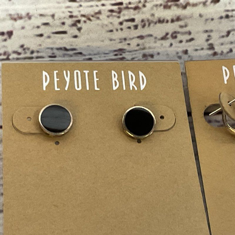Set of 2 PEYOTE BIRD Sterling Silver Stud & Hoop Onyx Mother of Pearl Earrings