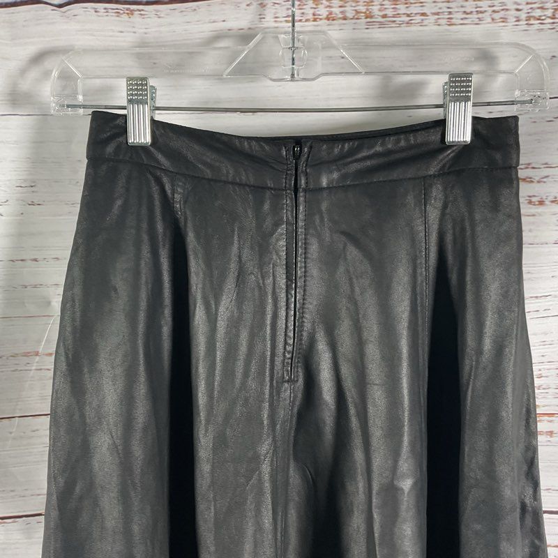 ASOS Black Leather Paneled Pocketed Flare Midi Skirt Size 2 US