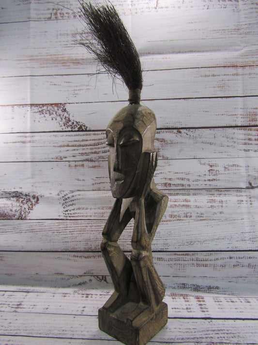 Vintage Hand Carved Wooden African Sculpture Figurine