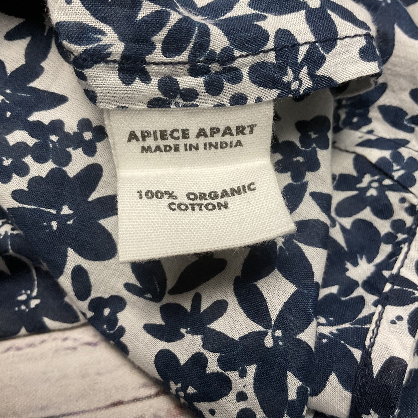 Apiece Apart White Navy Blue Floral Print Cotton Short Sleeve Blouse - Size S