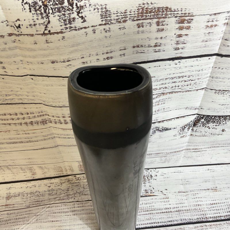 Signed VTG. ADAM AARONSON Studio Glass Metallic Gun Gray Tube Vase- 13.5"