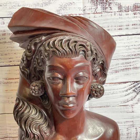 M.D. PANTI Balinese Bali Female Wood Bust Sculpture Statue - 13.5"