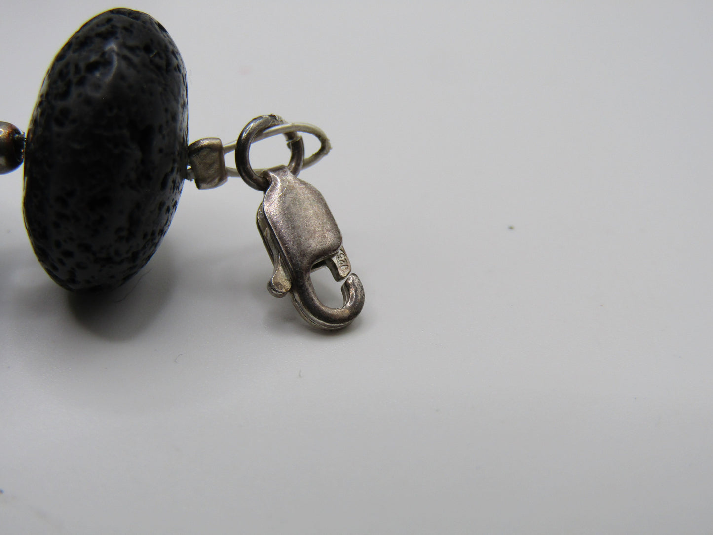 6 1/4" 15mm Lava Rock Stone Beaded Bracelet With Sterling Silver Clasp