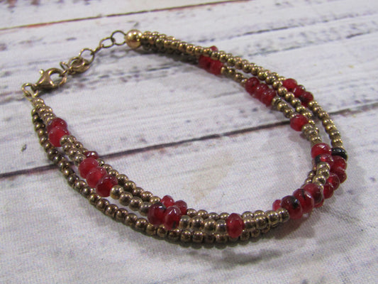 Vermeil Sterling Silver Faceted Jasper Beaded Bracelet