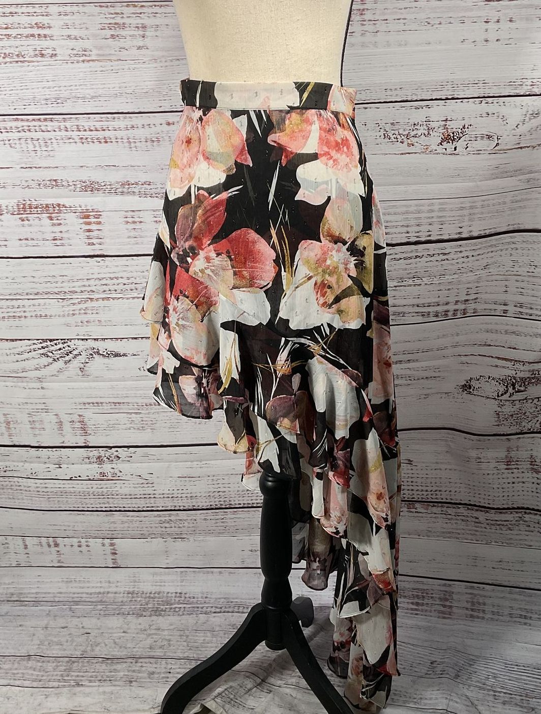 Misa Los Angeles Asymmetrical Floral Print Sky Skirt Multicolor S