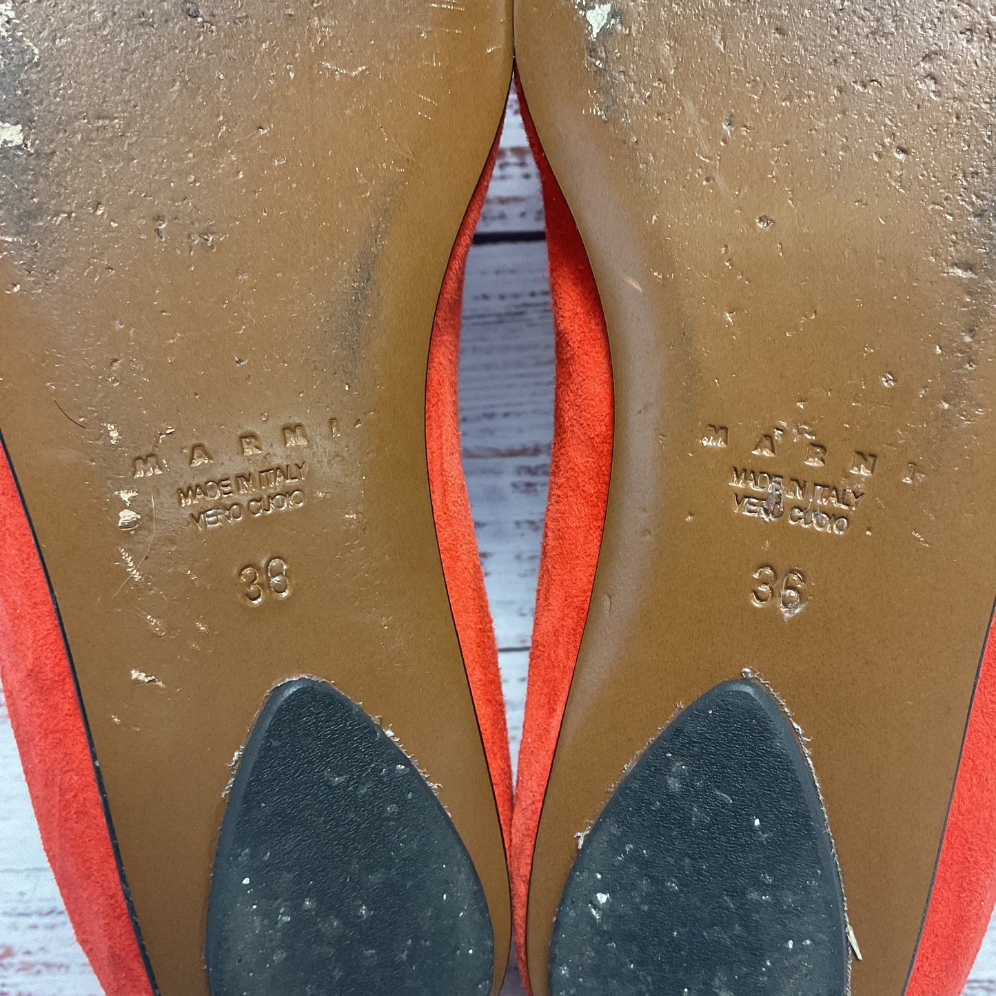 Marni Red Suede Pointed Toe Ballet Flat Women Size 6US 36EU
