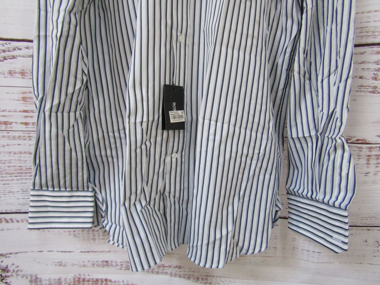 Hugo Boss Men's Blue Striped Long Sleeve Button Down Shirt Size 16 / 41