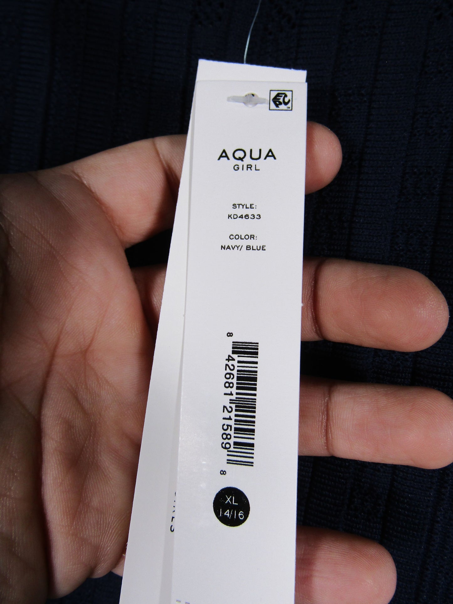 Aqua Girl's Navy Blue Short Sleeve Knit Dress Size XL 14/16