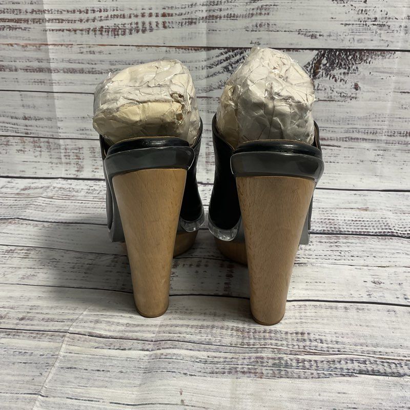 Marni Black Leather Wooden Platform Mule Heels Women's 8 US/38 EU
