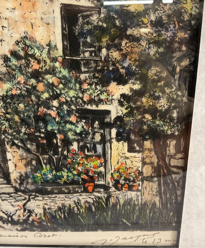 Maurice Jacque Etching Signed Hand Colored Etching "Barbizon, La Maison Corot"