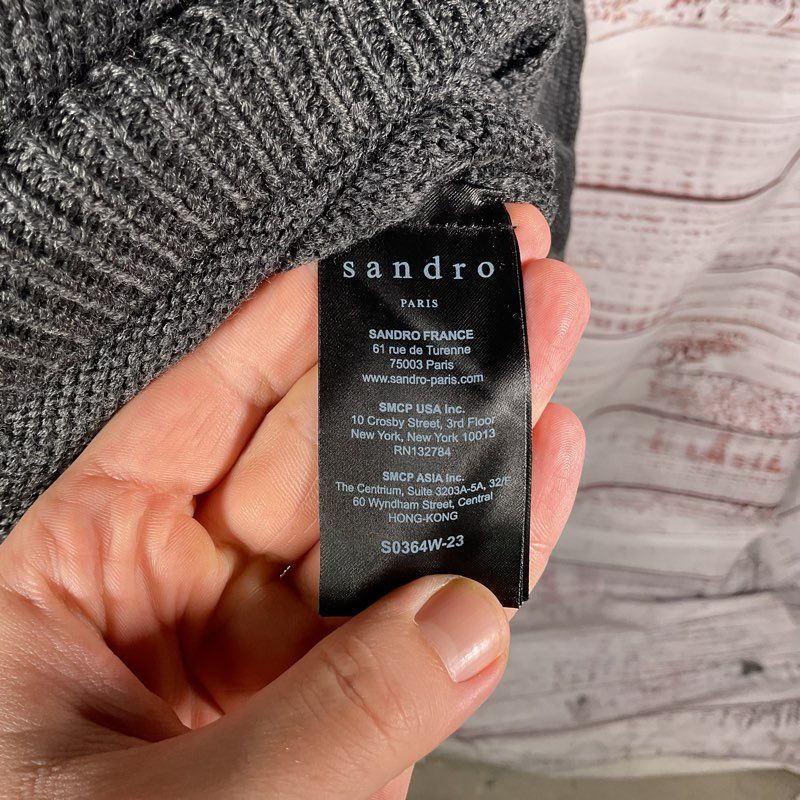 Sandro Gray Knit Merino Wool Blend Pullover Sweater - Size XS