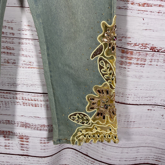 A.Z.I. Yellow Beaded Mesh Sheer Cuff Jeans Pants - Size 6