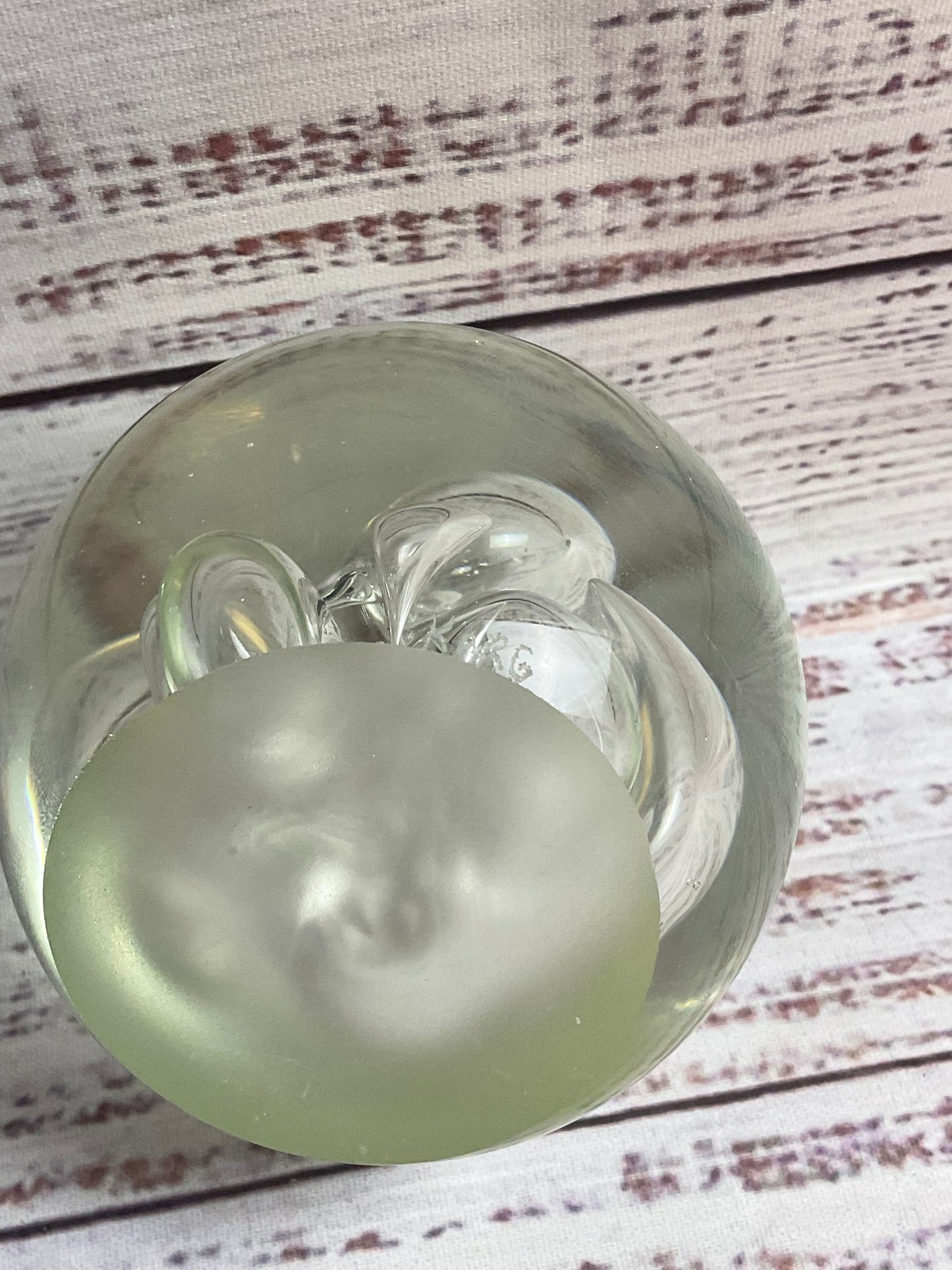 Karg Signed Clear Glass Bubbles Paperweight