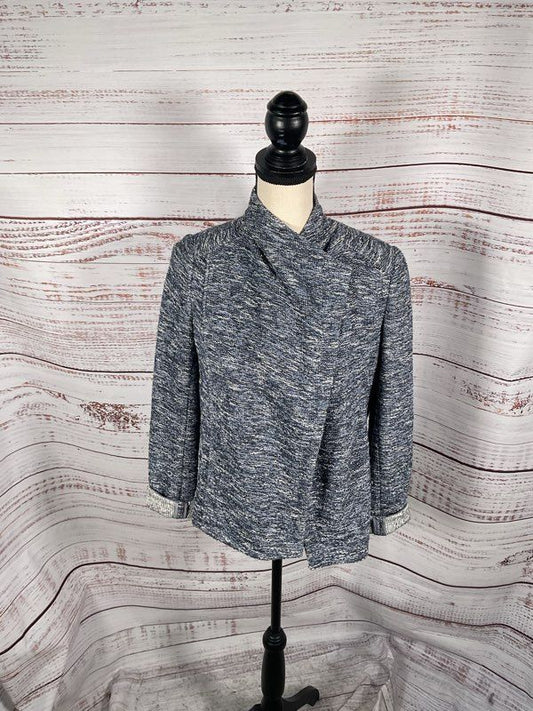 Vince Blue Draped Open Front Knit Cascade Cardigan Size S Cotton Blend