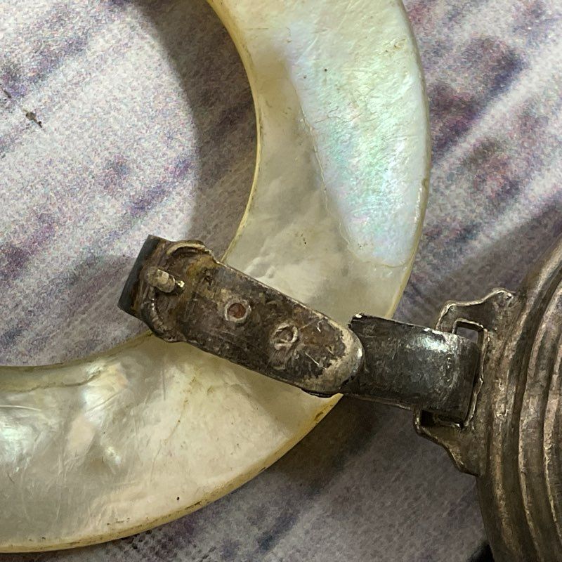 VTG./ANTIQUE Sterling Silver & Mother of Pearl Baby Teething/Rattle Ring