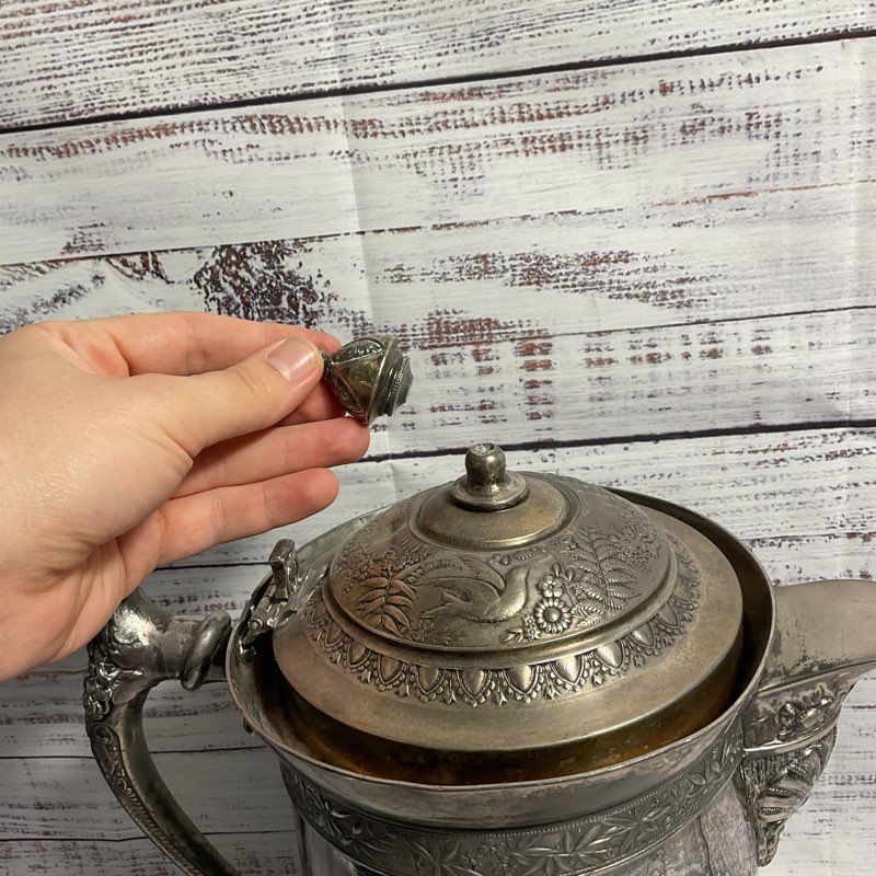 Meriden B Company Antique 1800s Silver Plate Floral 12" Stein Pitcher Damaged