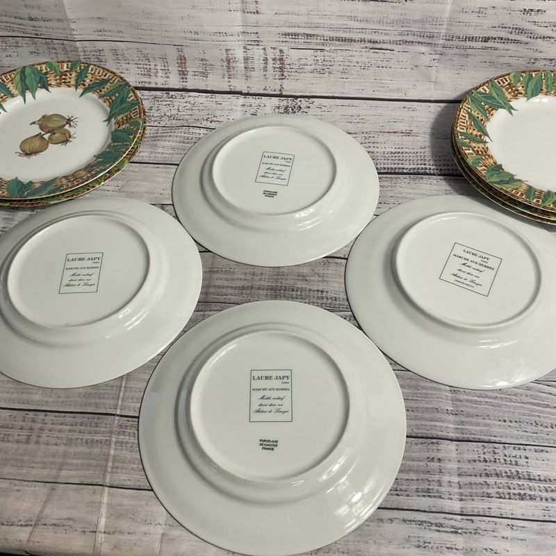 Limoges Laure Japy March Aux Herbes 7" Dessert Plates 9 pc French Porcelain Set