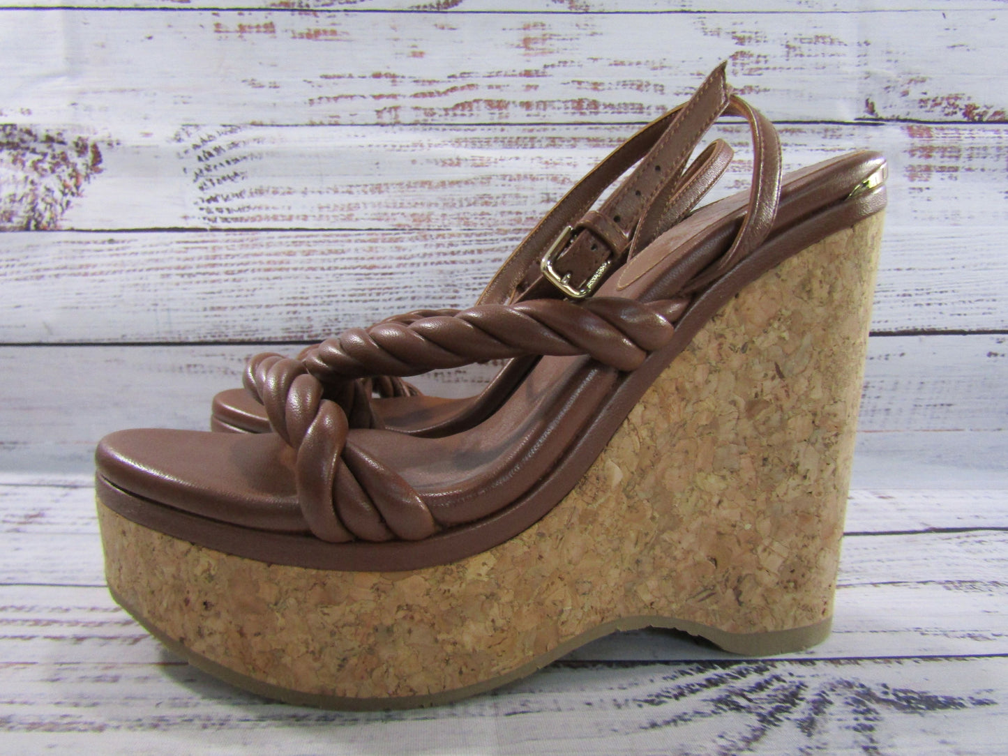 Jimmy Choo Diosa Women's Brown Leather Espadrille Wedge Sandals Made in Spain
