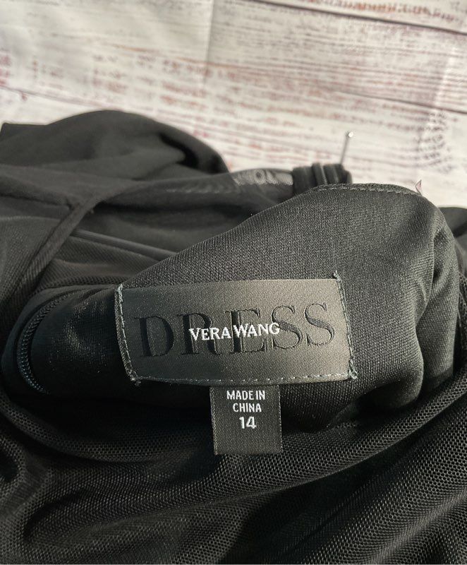 Vera Wang Women's Black Top Sheer Short Sleeve Long Dress Size 14