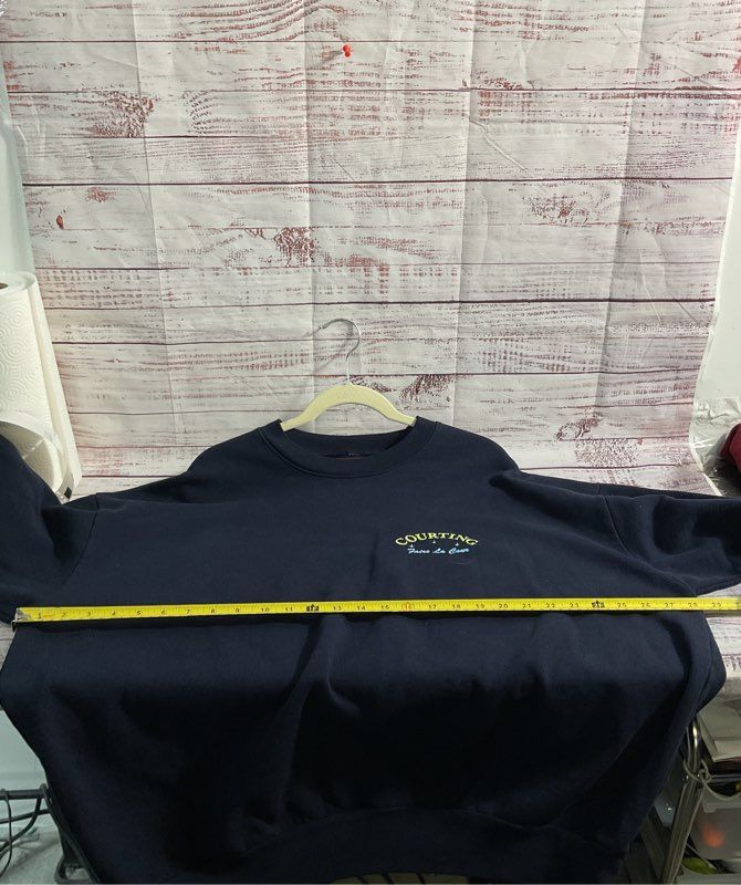 Courting Men's Navy Blue Open Crewneck Sweatshirt Size XL Back Logo Print