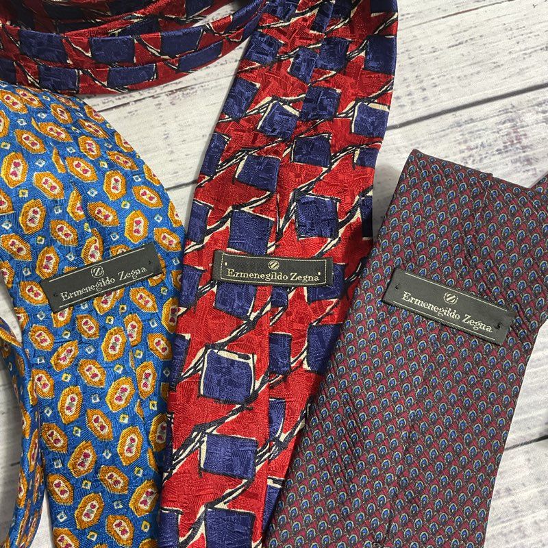 Lot of 3 Ermenegildo Zegna Silk Abstract Geometric Patterned Ties - Size 56 in.