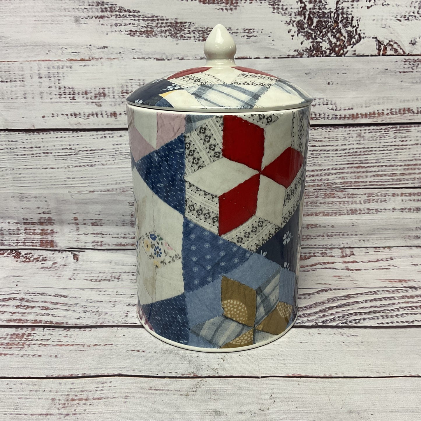 Ralph Lauren Wedgewood Patchwork Jar Canister 4.5" Diameter 8" Tall