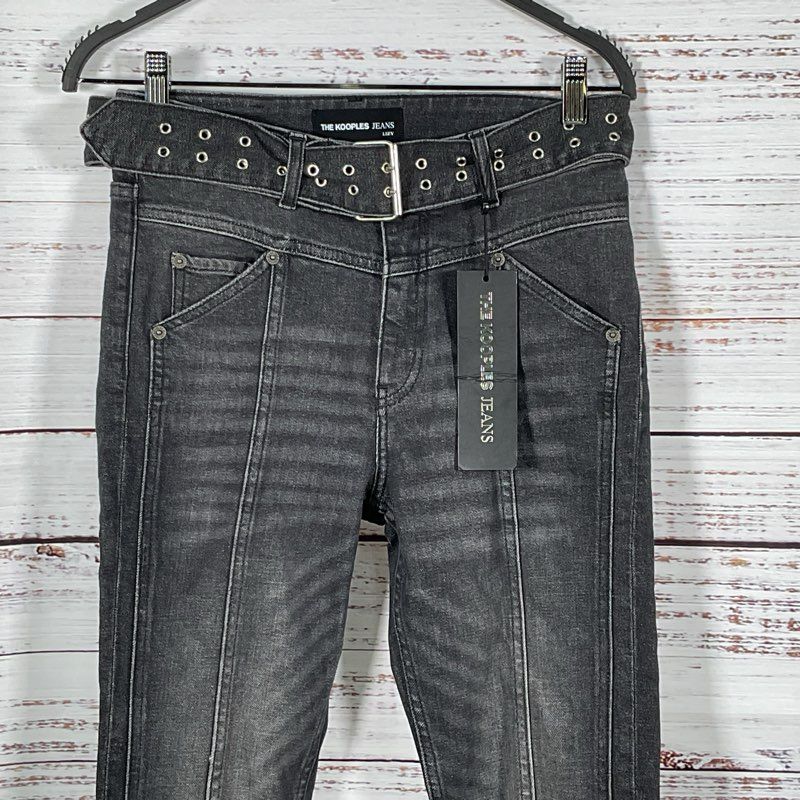 NWT KOOPLES Women's Black Paneled Belted Jeans- SZ 28
