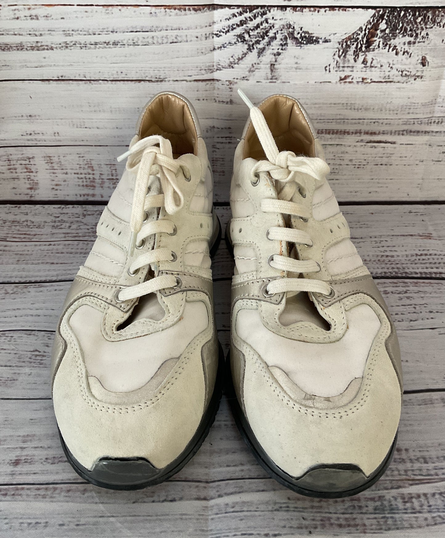 Hogan Suede Trimmed Lace Up Sneakers White Cream 8