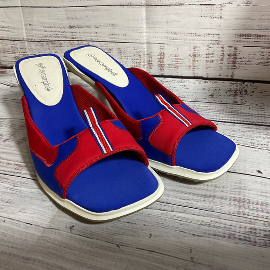 NWOB JEFFREY CAMPBELL Red White Blue Slip On Mule Sandals- SZ 8.5