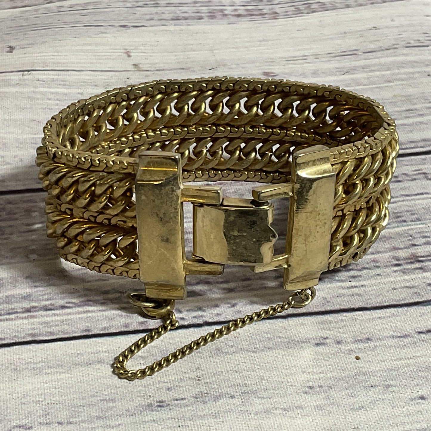 VTG. KAFIN Gold Tone 1" Wide Bracelet
