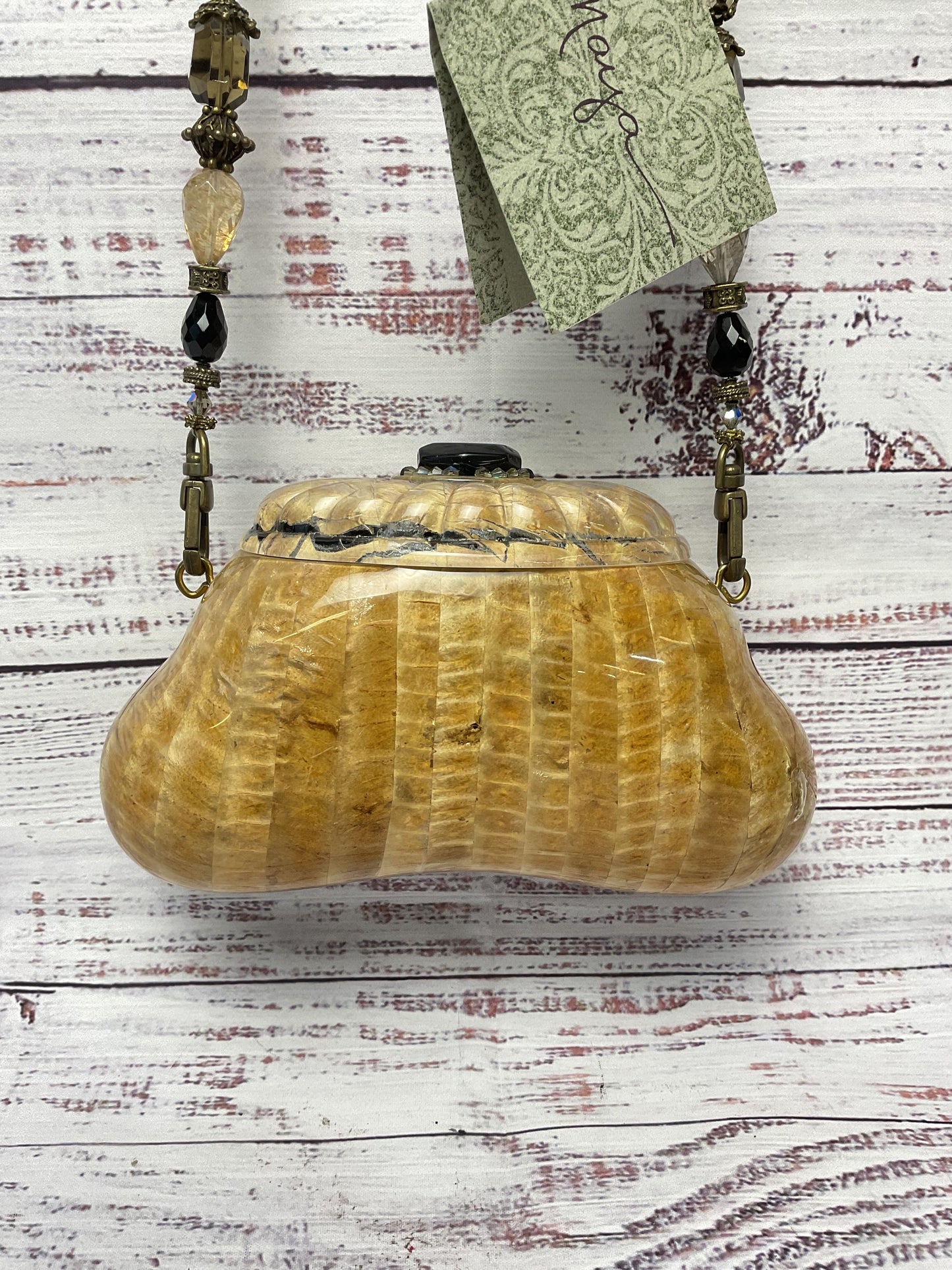 Maya Resin Hard Shell Tan Beige Small Shoulder Bag Purse 8"x4.5"x3"