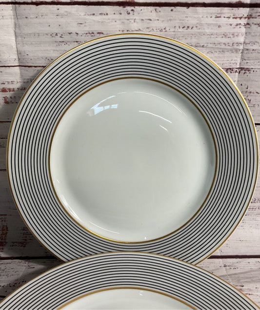 Set Of 3 Raynaud Ceralene Limoges Crinoline Black Dinner Plate White Gold 9"