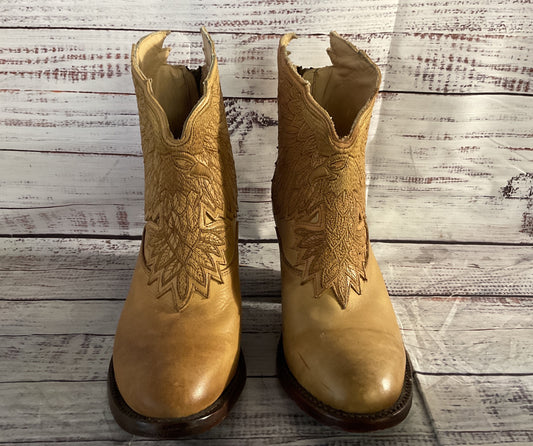 Lucchese Embroidered Eagle Wing Leather Ankle Booties Tan 7