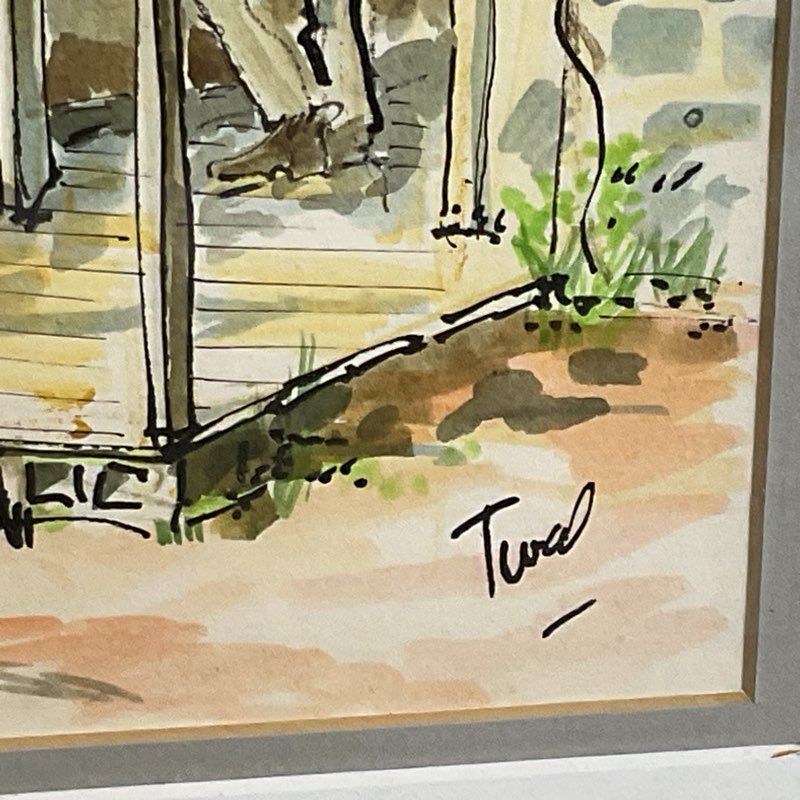 Signed VTG. Watercolor Cowboy Beer Artwork- FRAMED 18" X 14.5"