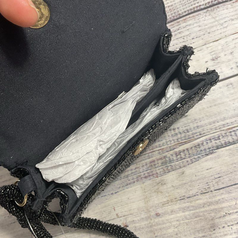 NWT Anthropologie Black Beaded Bow Wristlet Clutch Purse