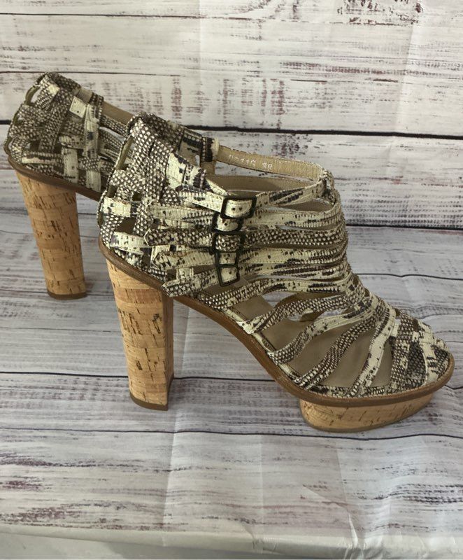 Women's Opening Ceremony Snake Print Platform Cork Heels Size 38 US 7.5