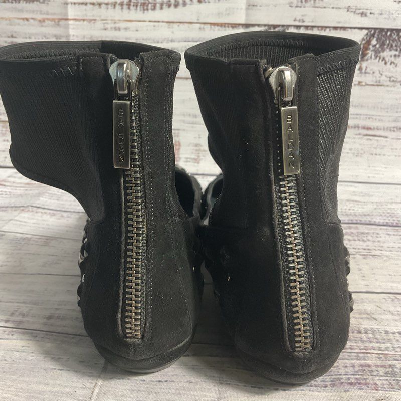 Baldan Venezia Black Studded Suede Flats w/ Zip Up Ankle Strap Women's 8.5 US