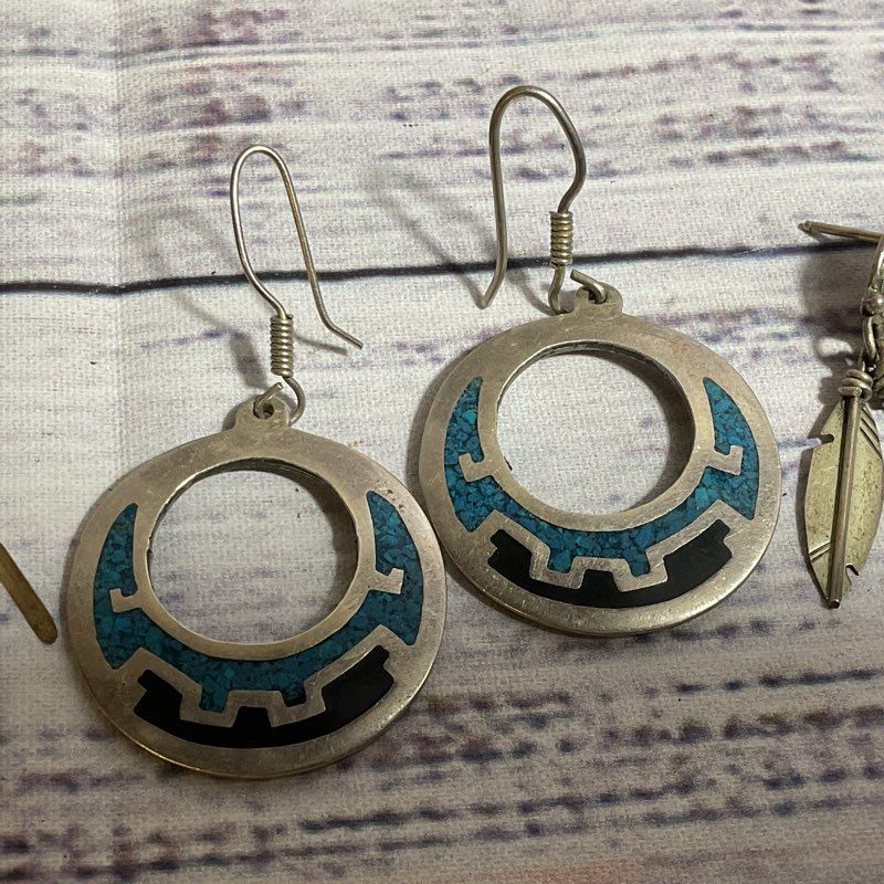 Set of 3 Mexico and Native Sterling Earrings- 23.39g (2 PAIRS & ONE SINGLE)