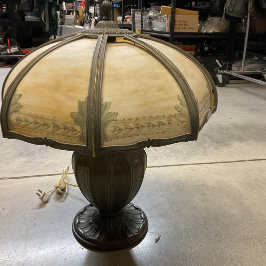 ANTIQUE 8 Panel Hand Painted Slag Lamp- WORKS!!!!