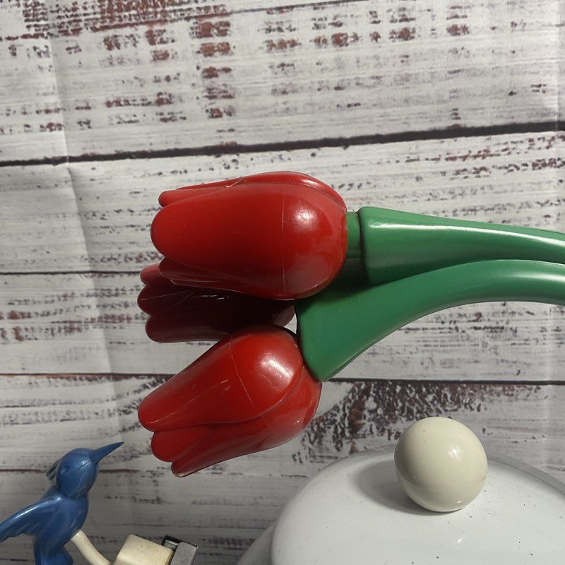 Vintage Via Ancona Hummingbird & Red Tulip Enamel Whistling Kettle Teapot
