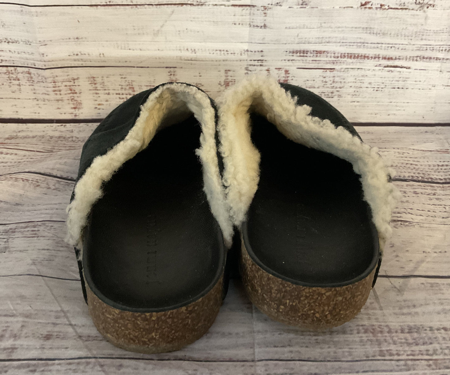 Jenni Kayne Suede Leather Shearling Lined Mules Black 6.5