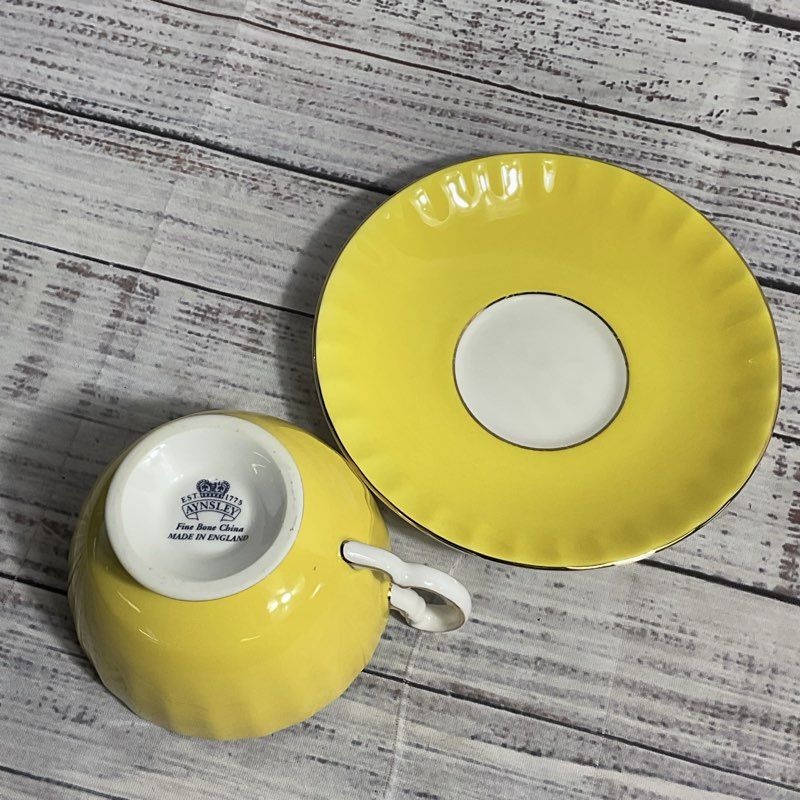 Aynsley Cottage Garden Yellow Bone China Tea Cup And Saucer Set