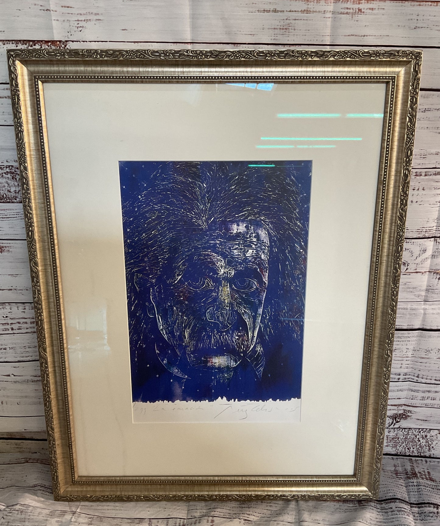 Einstein Framed Etching Print Signed by Pérez Celis