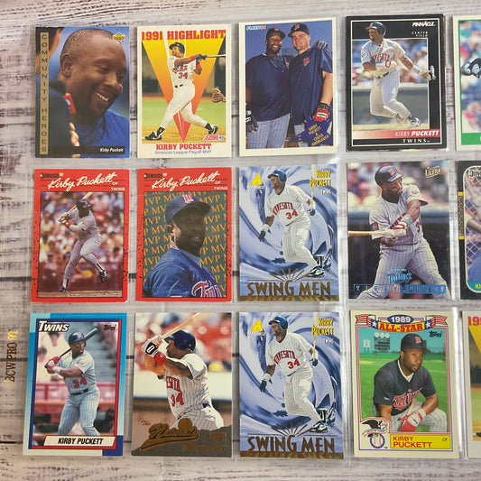 Set of 29 KIRBY PUCKETT Baseball Cards- Donruss, Pinnacle, Upper Deck, Fleer,