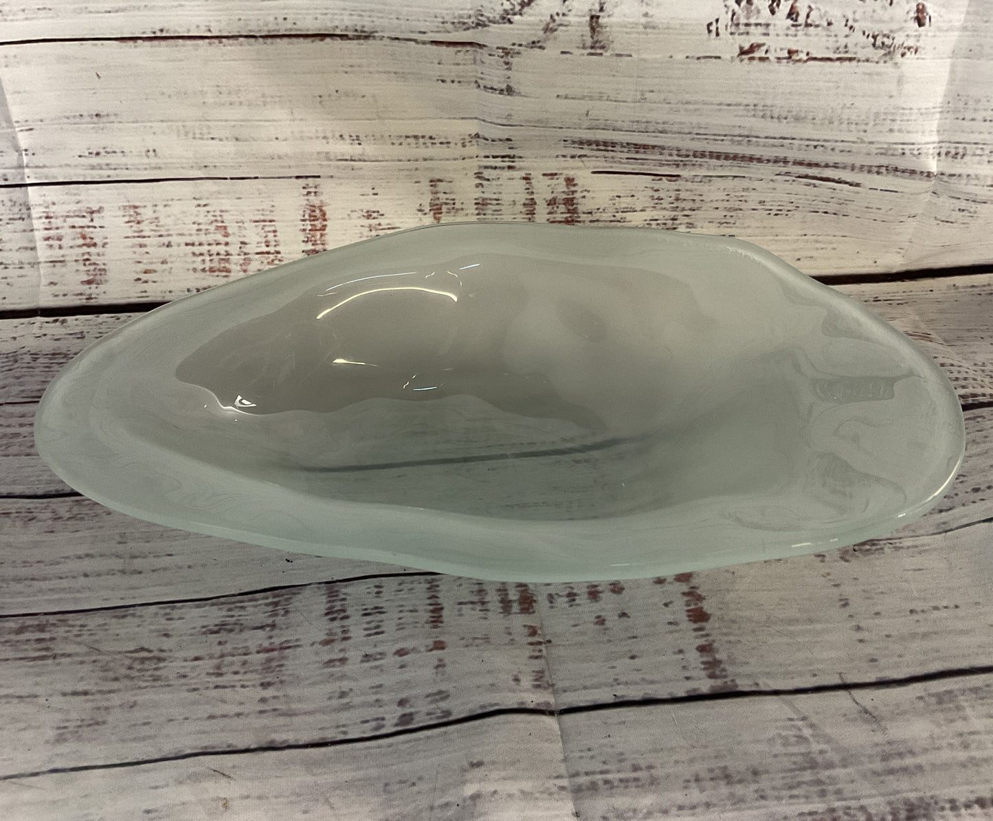 Annieglass Vintage Abalone Frosted Glass Trinket Bowl Aqua