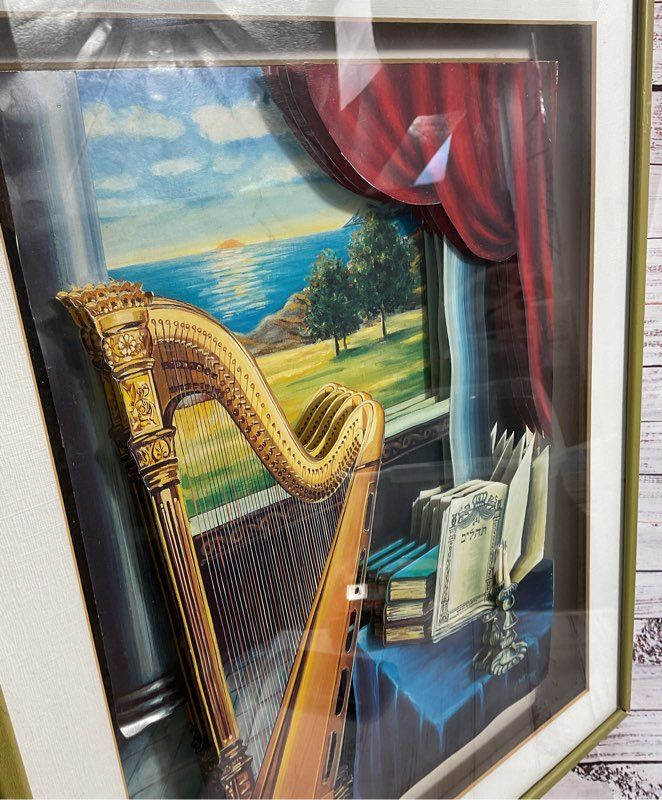 Harp and Prayer Book Window View 3D Effect Art Print Rachel Brodie