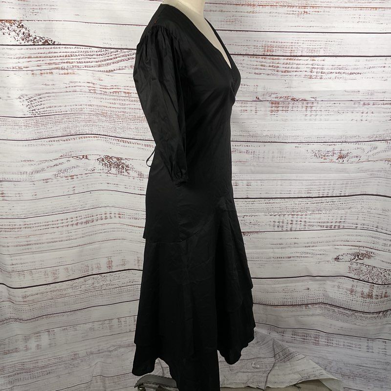 NWT KIRNA ZABETE Women's Black Puffy Sleeve Asymmetric Wrap Dress- SZ M