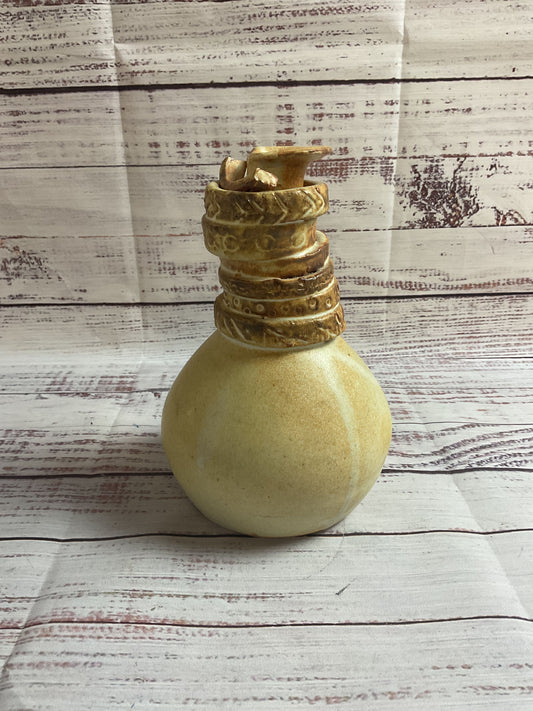Cream Banded Neck 'Mom' Vase Signed "Silvers"