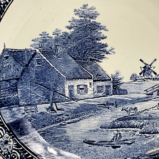 ANTIQUE DELFTS Boch Belgium Cottage & Windmills Wall Plate - 15.75"