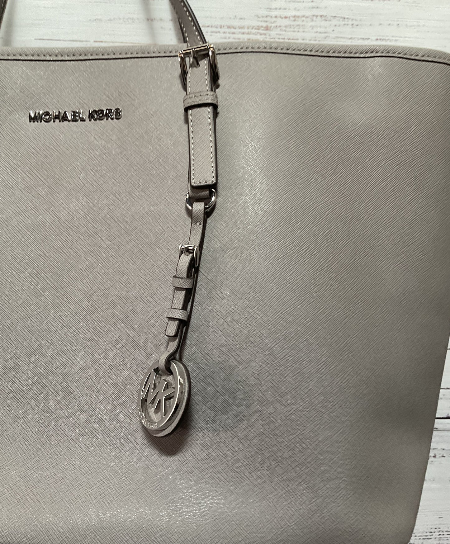 Michael Kors Saffiano Leather Jet Set Shoulder Tote Bag Gray